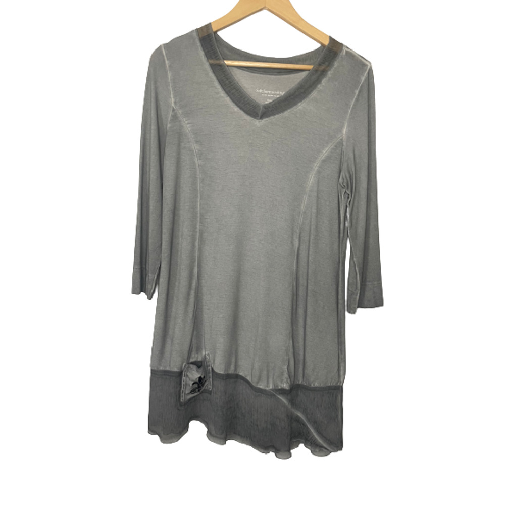 Soft Surroundings Tunic Top Artsy Womens Draped 3/4 Sleeve Soft Knit Shirt Med
